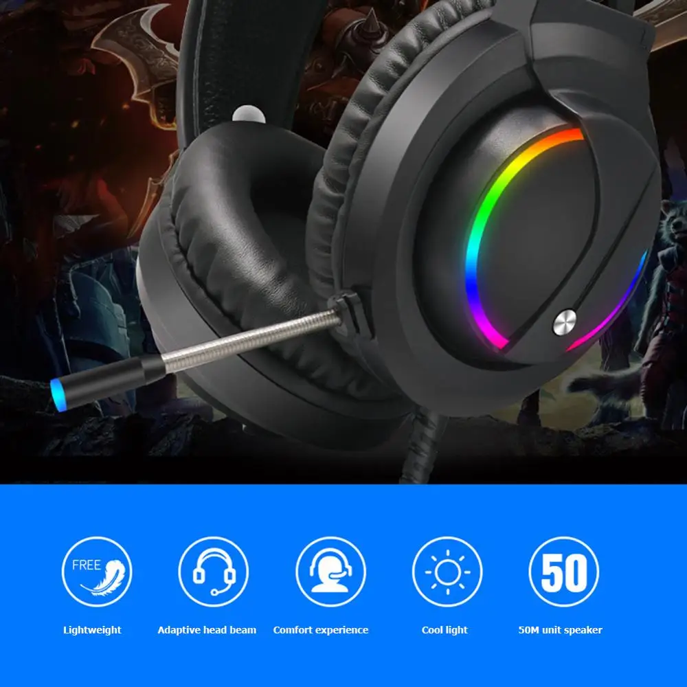 2020 new K1 RGB 7 1 Sound USB Wired Headset Over Ear Gaming Headphone w Microphone Professional Gaming Headphone