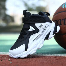 Высокое качество Топ мягкие Нескользящие Детские кроссовки толстая подошва Мальчики Баскетбольная обувь Детская Спортивная обувь Открытый тренажер для мальчика корзина