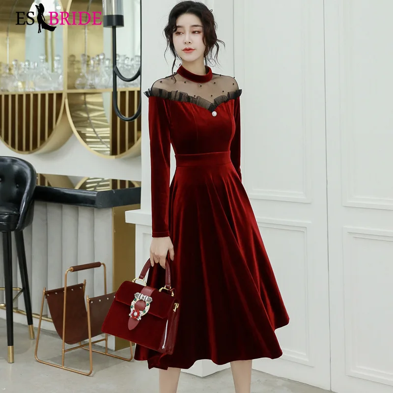 Billige Rot Sexy Abendkleider Frauen Vintage Lange 2019 Neue Elegante A Line Abendkleid Formal High Neck Abendkleid Kleid ES1304