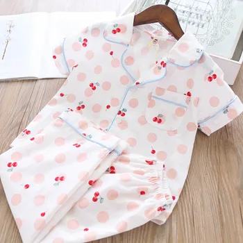 

Girl Autumn Pajama Sets Sweet Princess Robes Clothes Kids Cherry Pattern Tops and Pants 2Pcs Sleepwear Clothing