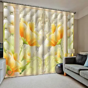 

beige curtains Luxury Blackout 3D Window Curtain For Living Room yellow curtains roman soft curtains