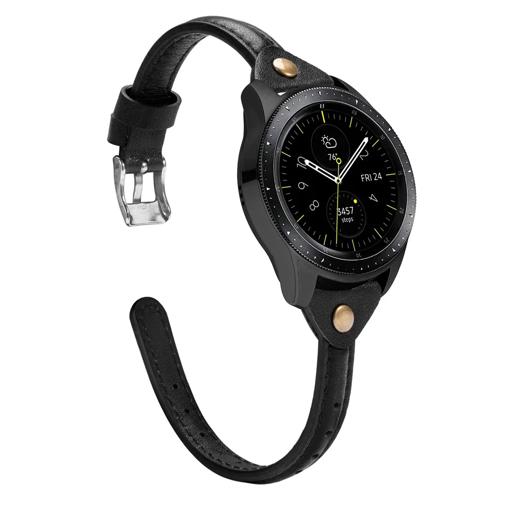 Black Тонкий ремешок для часов из натуральной кожи для samsung Galaxy Watch 42 мм 46 мм женский ремешок Серебристый Стальной ремешок с пряжкой для активных 2 40 мм 44 мм - Цвет ремешка: Black