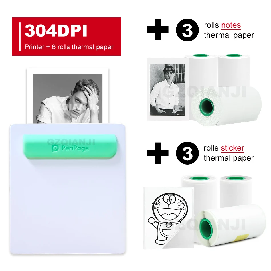 304-3notes3sticker-W Портативный термальный Bluetooth принтер 58 мм мини беспроводной POS Термальный фотопринтер для Android IOS мобильный телефон GZM5804 - Цвет: 304-3notes3sticker-W