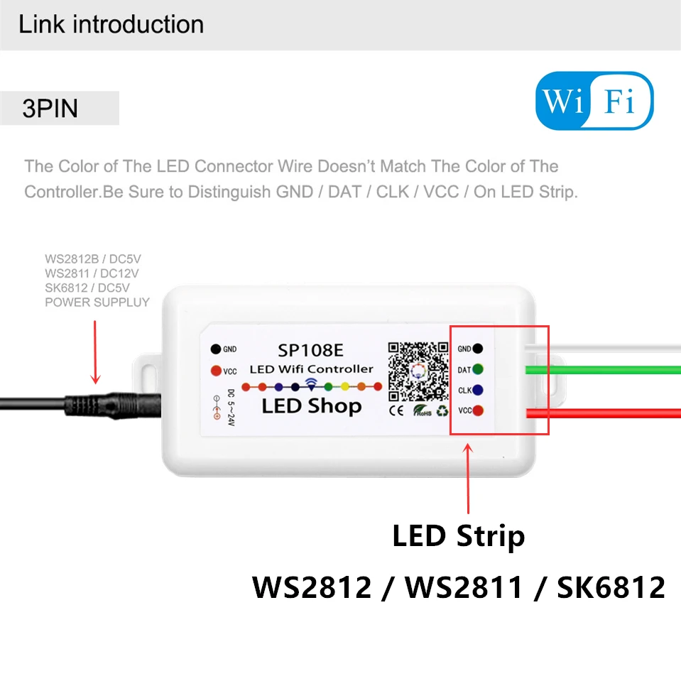 SP108E светодиодный Wi-Fi магический контроллер WS2812B WS2813 и т. Д. Светодиодная лента Модуль светильник Smart APP Беспроводное управление IOS 10/Android 4,4 DC5-24V