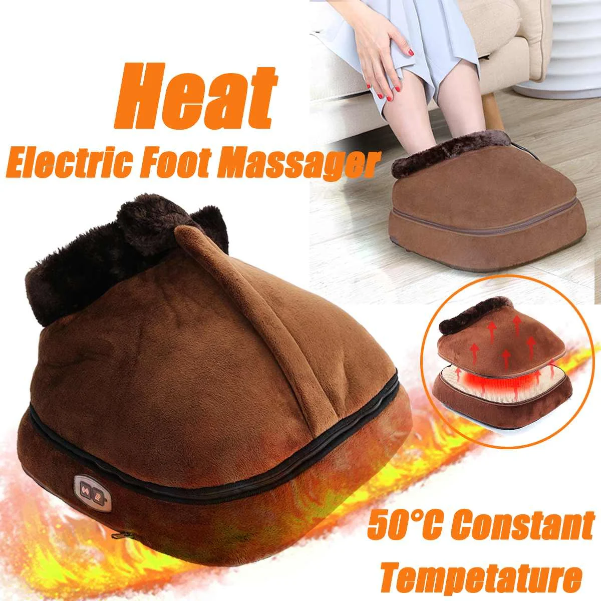 

2 IN 1 Electric Heated Foot Warmer Cosy Unisex Velvet Feet Heated Foot Warmer Massager Big Slipper Foot Heat Warm Massage Shoes