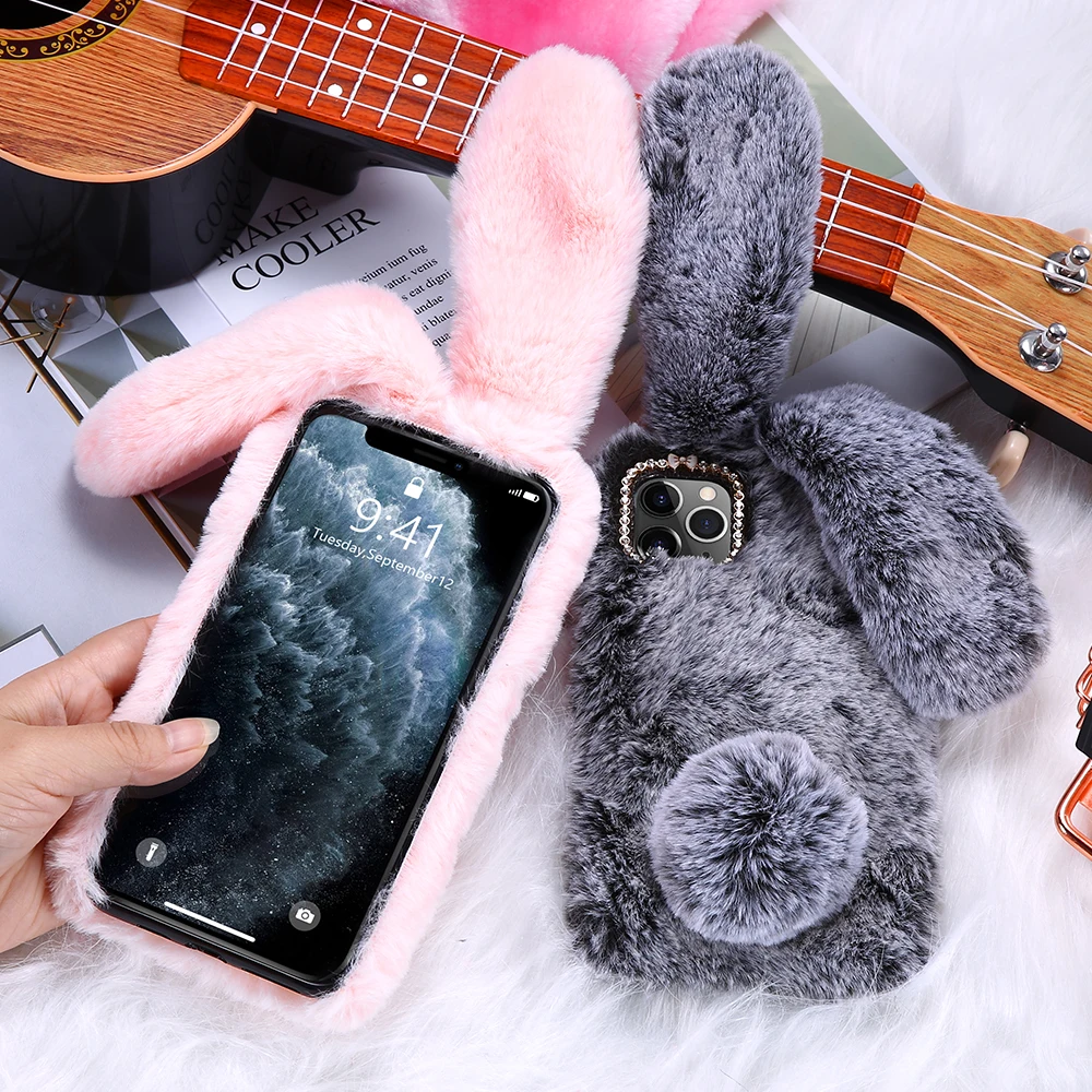 Чехол KISS с кроличьим мехом чехол для iPhone 6 S 7 8 милый мягкий теплый Капа 5S XS 11 Pro Max XR