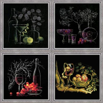 

Top Quality Beautiful Counted Cross Stitch Kit Noctilucent Fruits wine bottle And Wine Cup Series Free Shipping