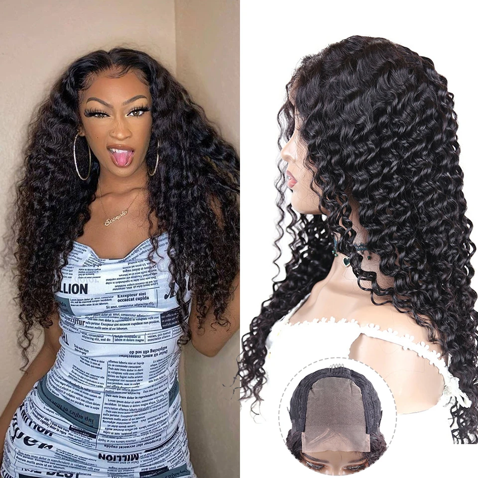

Deep Curly Brazilian Hair Wigs 4x4 Deep Curly Lace Front Wigs For Women Middle Part Remy Curly Human Hair Wigs With Baby Hair