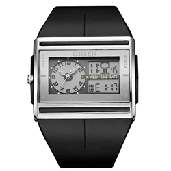 Men's Black Tactical Outdoor Waterproof Digital Sport Watch with Dual Time Quartz Movement and Rectangle Dial (Black white watch)