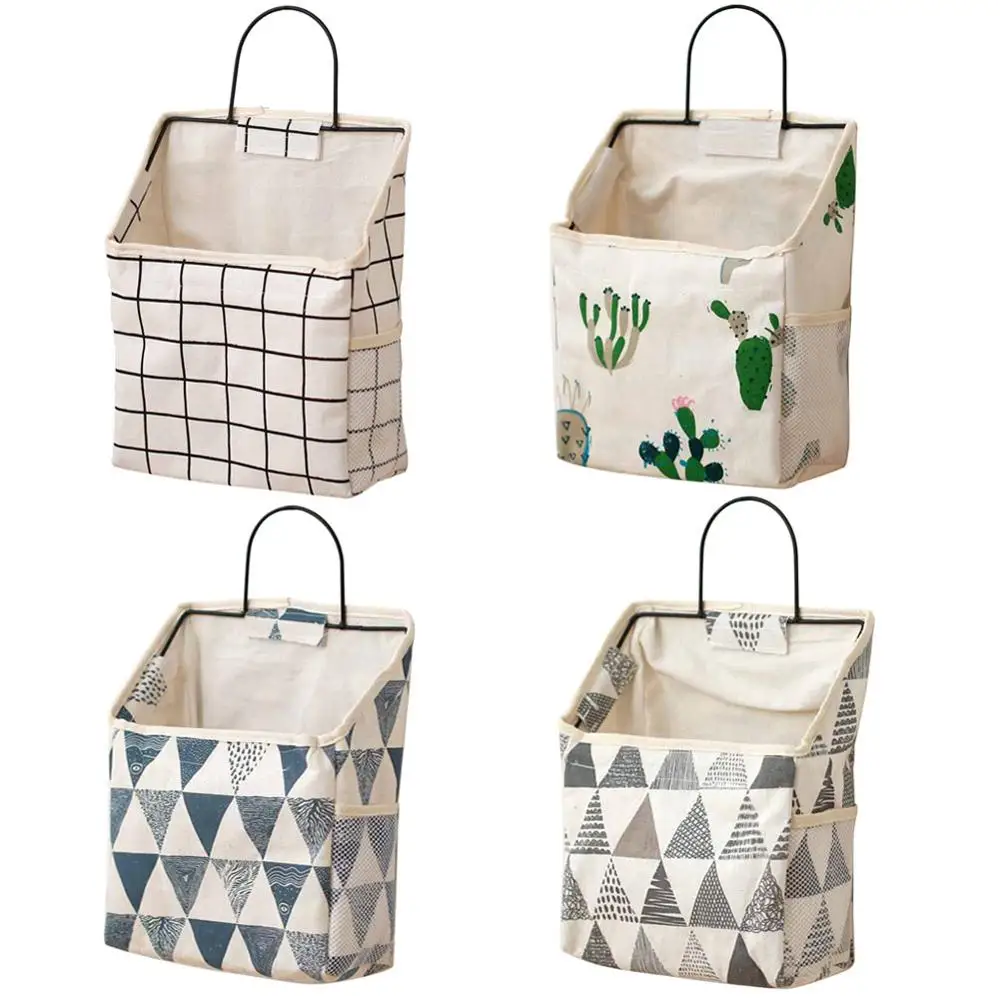 

1pcs Wall-mounted Storage Bag Cotton Linen Storage Bag Book Sundries Cosmetics Collector