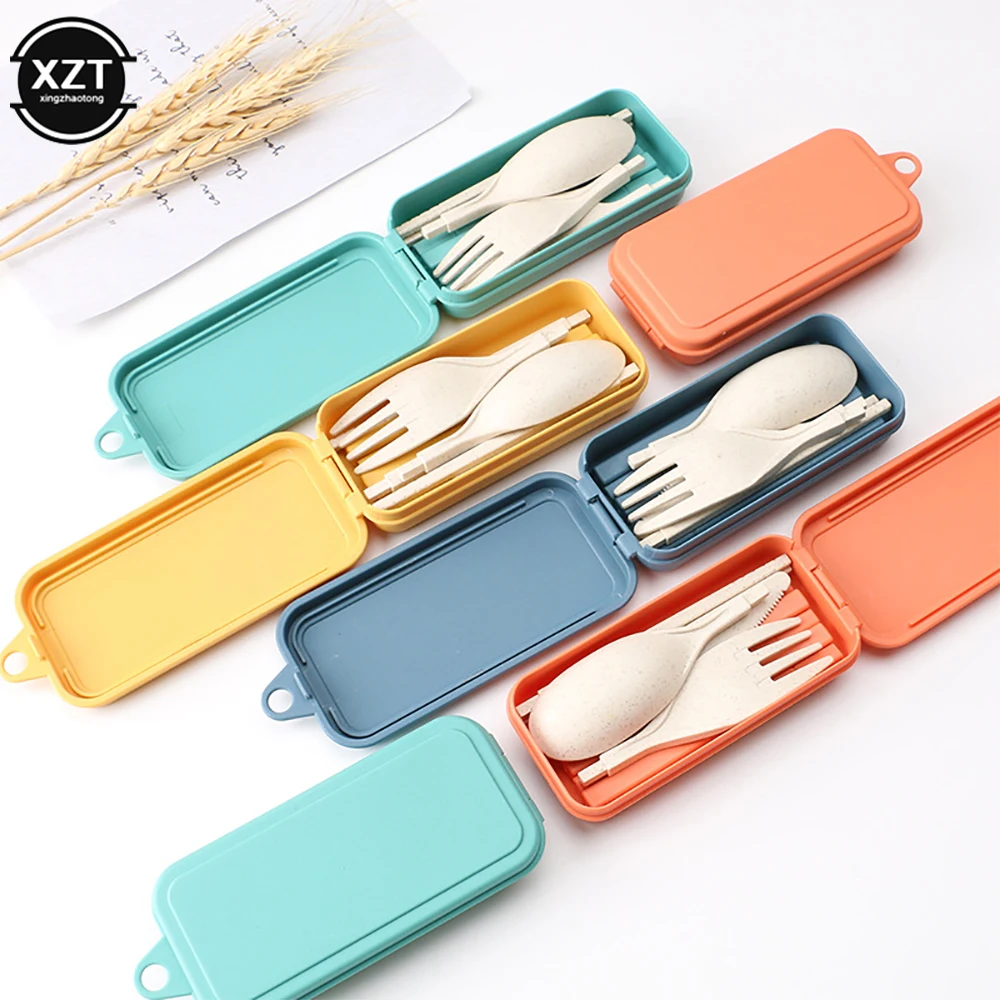 Foldable Wheat Straw Spoon Fork Knife Chopsticks Cutlery Set With Box Removable For Outdoor Travel Picnic