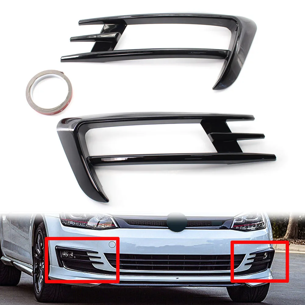 

2Pcs Car Front Bumper Fog Light Lamp Eyebrow Wind Knife Trim For VW Golf 7 MK7 2014 2015 2016 2017 Gloss Black ABS Plastic