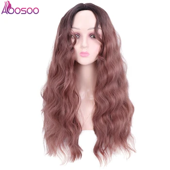 

long water wave wig with mid part bangs Synthetic Curly Wigs High Temperature Fiber Heat Resistant Synthetic party cosWigs