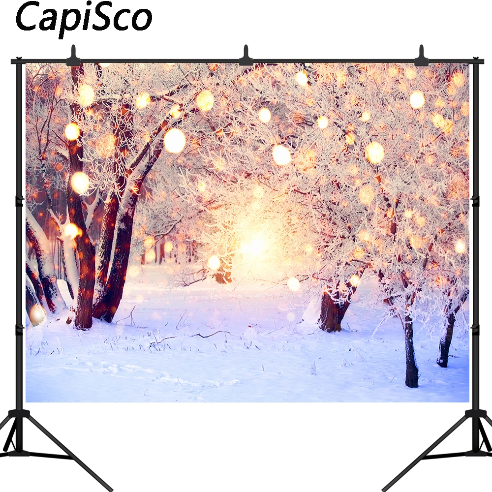 

Capisco photography background winter wonderland glitter forest christmas bokeh snow backdrop photocall photo studio photophone