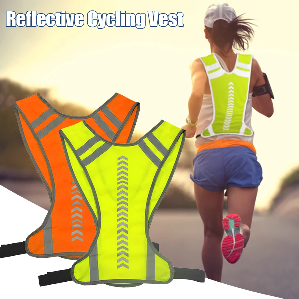 Chaleco reflectante con hebilla ajustable, indicador de dirección de flecha en el bolsillo interior, chaqueta de seguridad nocturna para correr, trotar y ciclismo