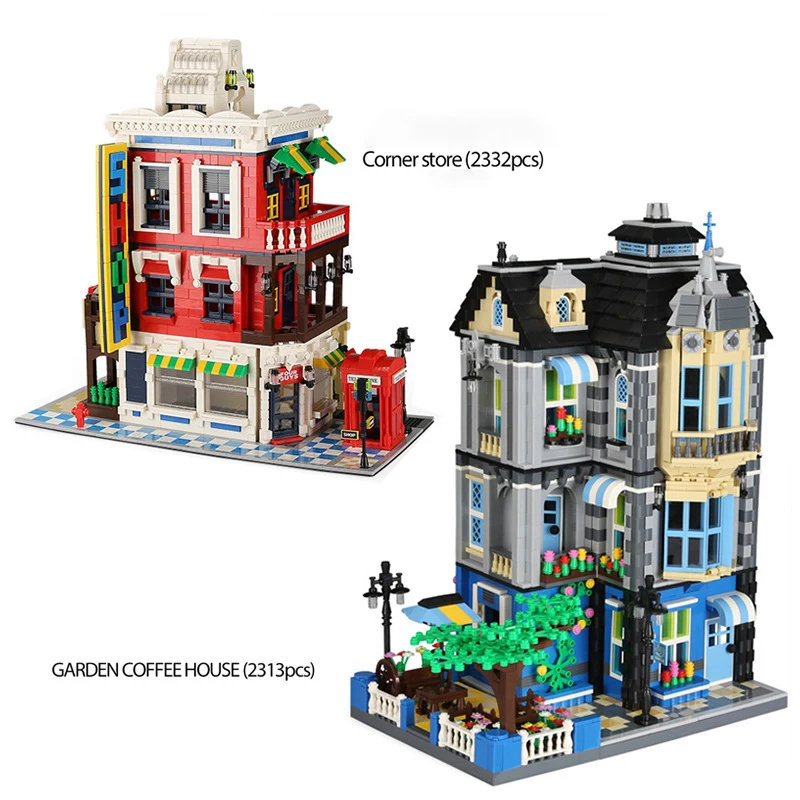 

Architecture corner mall garden coffee house building blocks model legoedly assemble educational toys gifts for children