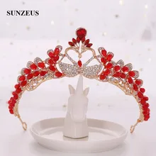 Китайские Красные короны для детской вечеринки, украшенные кристаллами и бисером лебеди, свадебные диадемы для детей, аксессуары на голову для девочек с цветами, SQ452