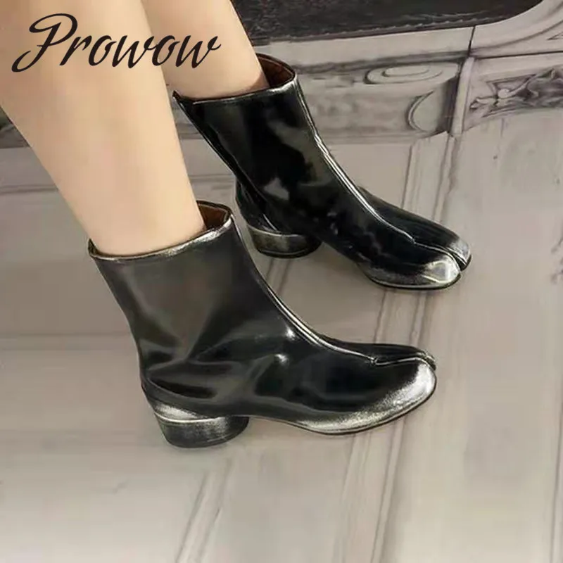 

Prowow New Black Vintage Slip On Autumn Winter Boots Thick Heel Low Heel Ankle Boots Shoes Women