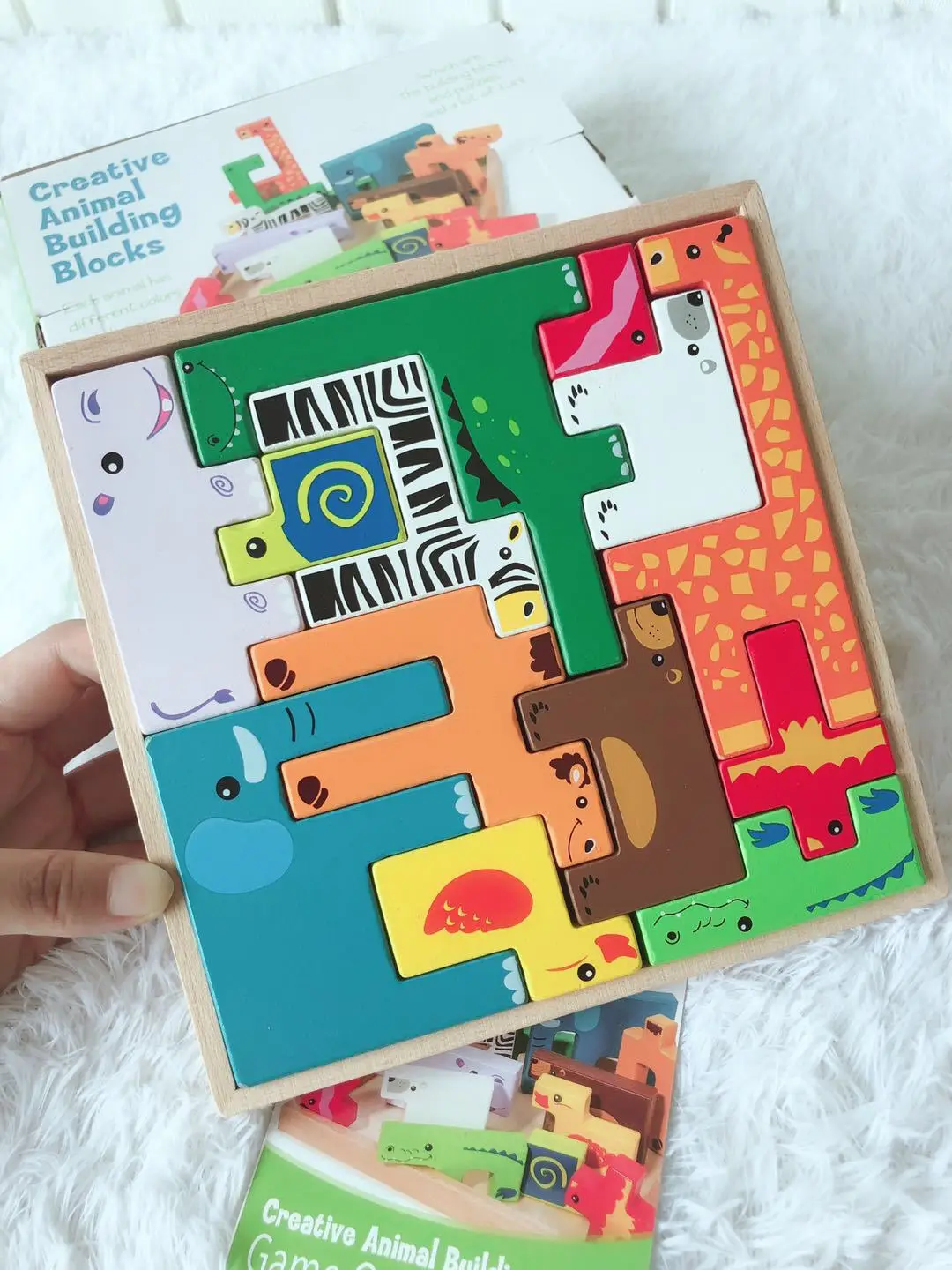 

He Creative Building Blocks Jigsaw Puzzle Wooden Box 1234-Year-Old Toy