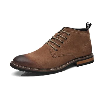 

2020 Leather Boots Men's Shoes Fashion Shoes Martin Boots British Style High-top All-match Casual Shoes Short Boots Round Toe PU