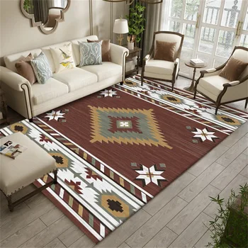 

Persian Ethnic Style Carpet White Brown Geometric Print Bedroom Bedside Non-Slip Floor Mat Living Room Kitchen Hallway Area Rugs