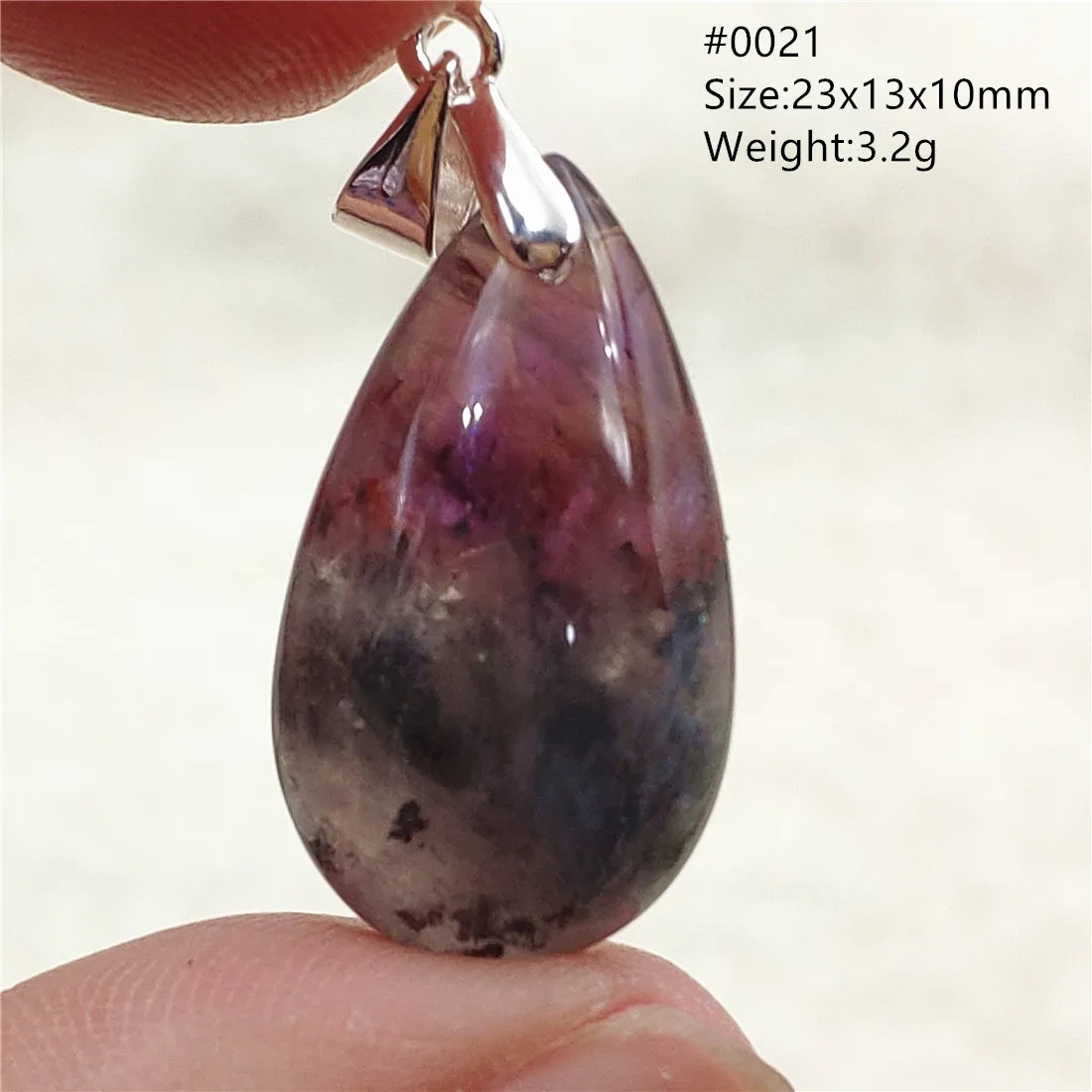 Genuine Natural Cacoxenite Auralite 23 Purple Red Pendant Water Drop Rutilated Bead Women Men AAAAAA