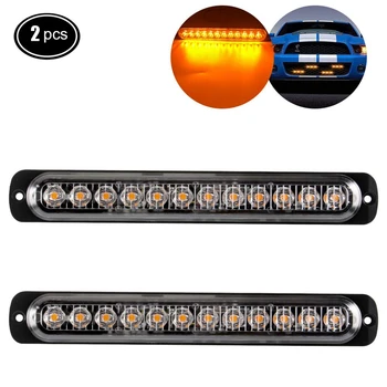 

2Pcs 12LED Amber Led Light-Head Emergency Beacon Hazard Warning Light Flashing Strobe Light Bar Surface Mount for Construction V