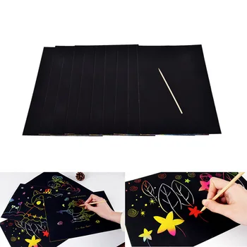 

Paper Magic Scratch Art Painting Paper With Drawing Stick Pens 10 Sheets Kids Painting Teaching Tools Set 16K Scratch Sheets