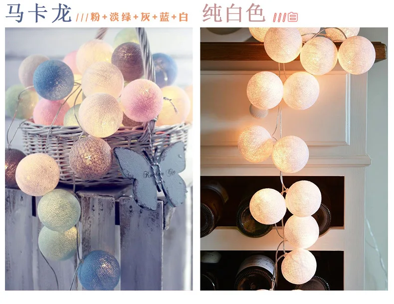 1.5M/3M Led Lanterns Cotton Ball String Lights Christmas Decoration Bedroom Battery Bulbs Macaron Style