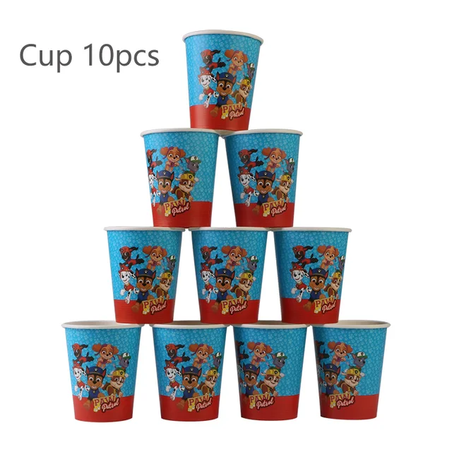 Paw Patrol Birthday Party Balloons Toy Birthday Banner For Kids Boys Girls Party Decoration Paper Cup Plate Tableware Supplies 10PCS cup