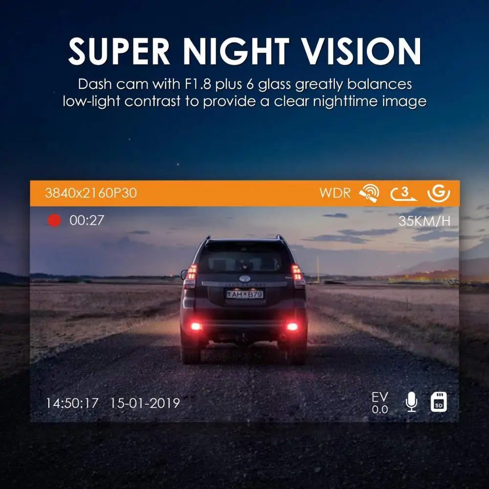Vantrue X4 Dash Cam 4K UHD 3840*2160P Суперконденсатор Автомобильный видеорегистратор Камера 3