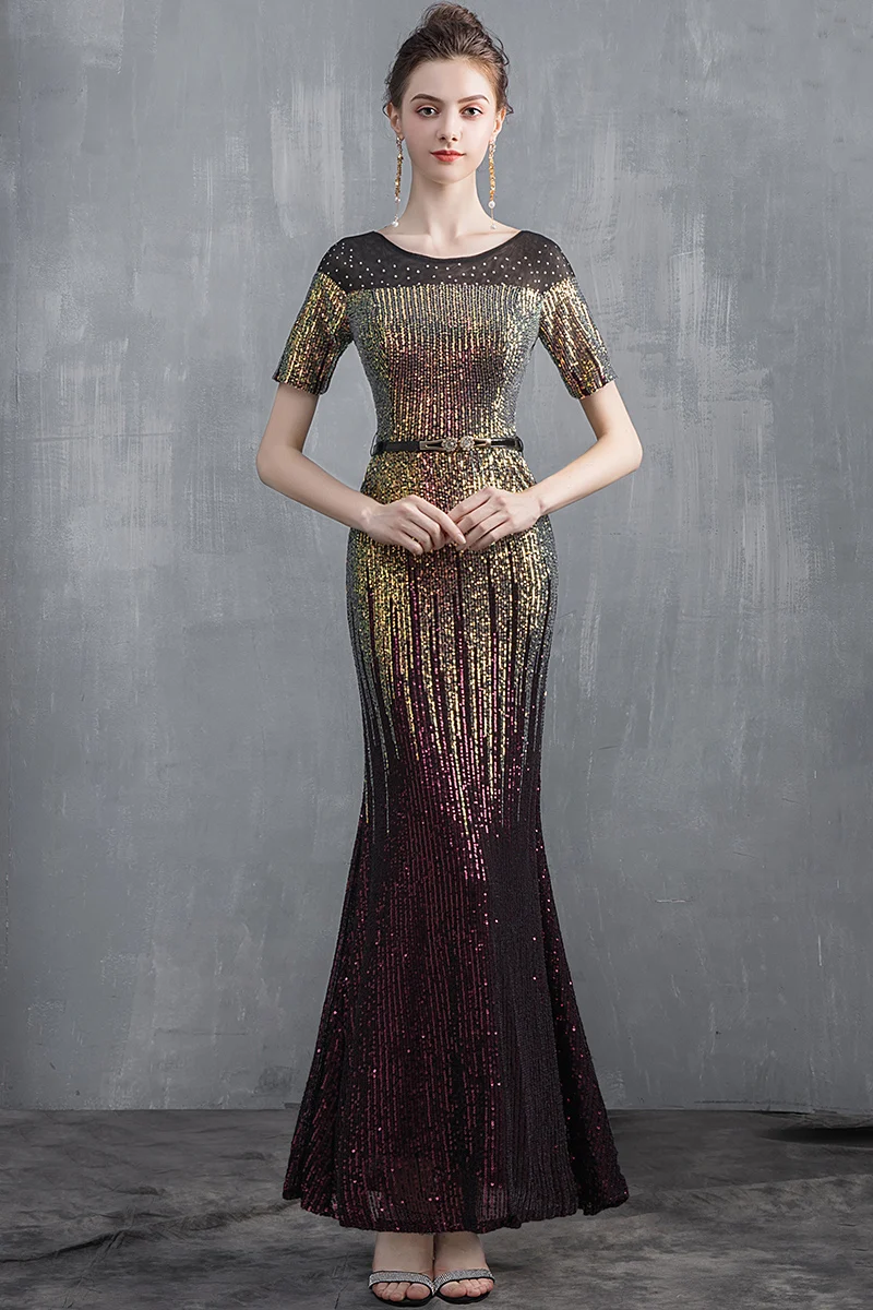 Robe De Soiree, вечернее платье русалки,, с блестками, половина рукава, длинное торжественное платье, Abendkleider Abiye Gece Elbisesi