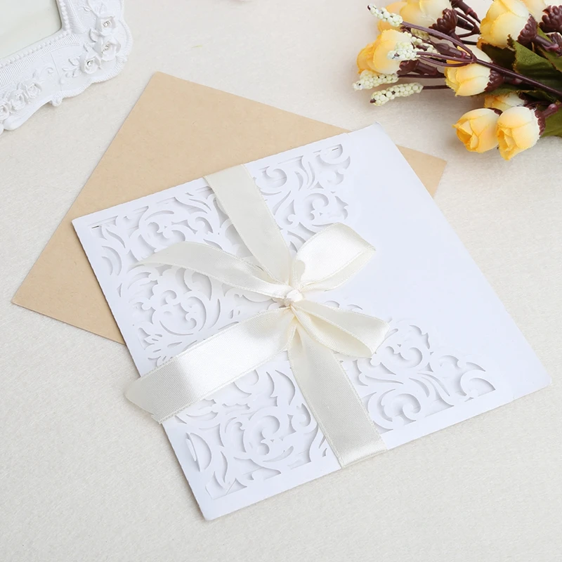  10Pcs Wedding Invitation Cards Kit with Envelopes Seals Personalized Printing D08D - 4000357842454