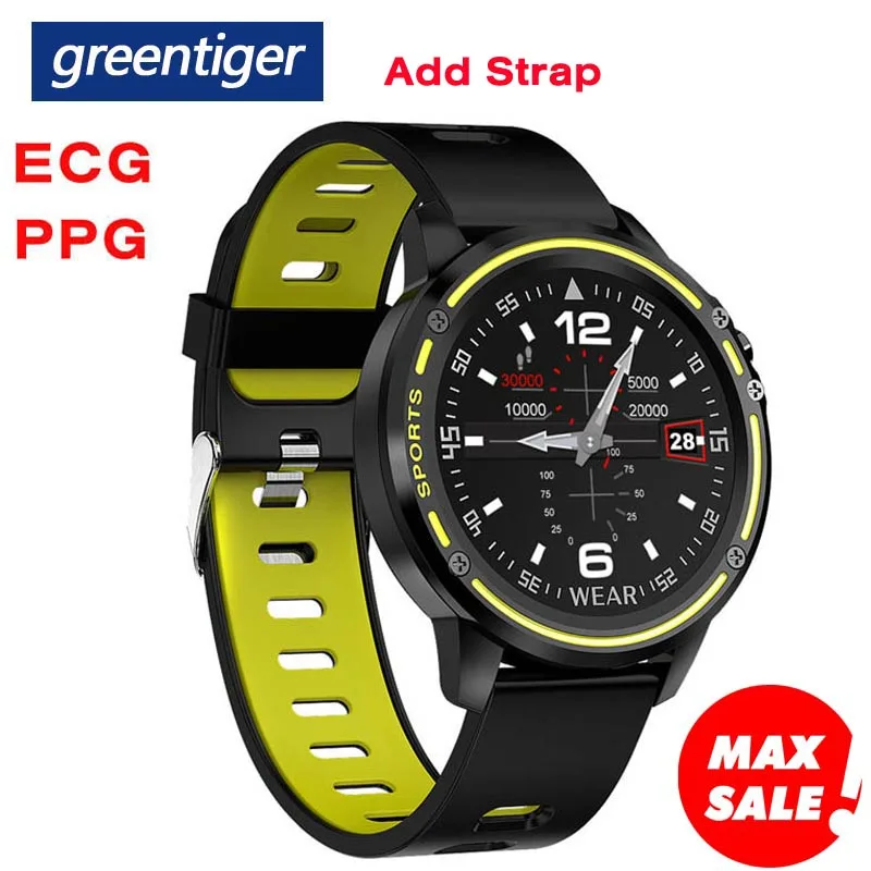 Greentiger ЭКГ+ PPG Смарт часы кровяное давление кислород IP68 Водонепроницаемый сердечный ритм погода музыка камера L8 Smartwatch VS L5 L7