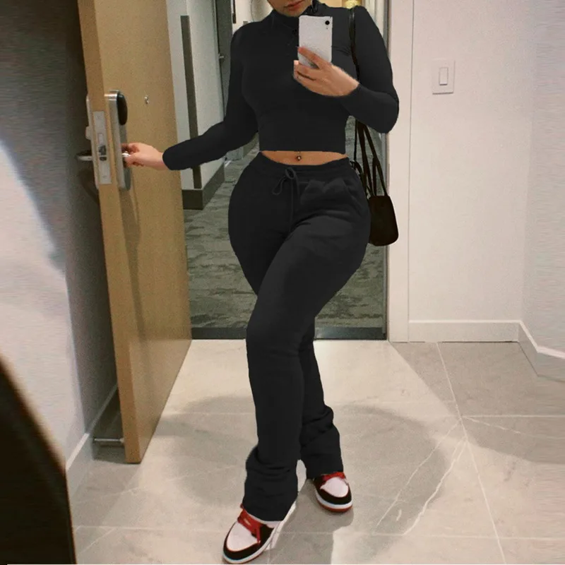

LASPERAL Fashion Casual Two Piece Set For Women Solid Color Plus Velvet Round Neck Sweatershirt Pullover and Trousers Outfits