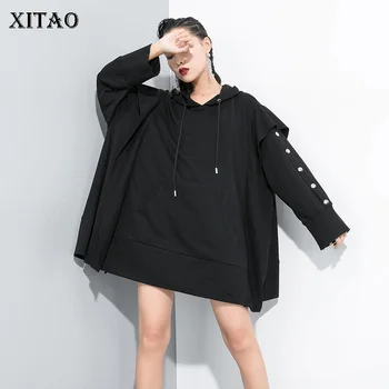 

XITAO Splice Fake Two Pieces Hoodies Women Plus Size Sweatshirt Metal Decoration Casual Tops Trend Women Clothes 2019 XJ2003