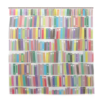 

Unique Shower Curtain Cartoon Library with Colorful Books Literature Study Reading Novels School Print Eco-Friendly with 12