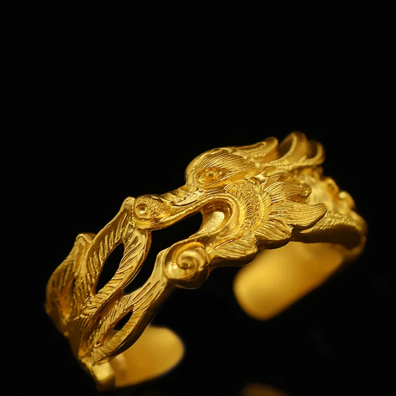 China Myth Dragon Opening Ring Antiques Gold Color Good Lucky Jewelry for Men Women Fashion Ring Jewelry Birthday Christmas Gift