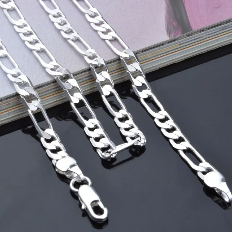 Buen valor Cadena Figaro de 4MM para hombre y mujer, collar de cadena de Plata de Ley 925 con personalidad, regalo de boda y fiesta, venta al por mayor aVjWZw8Yg