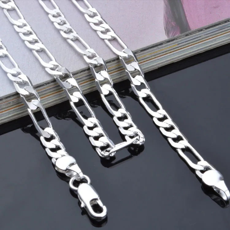 4MM Figaro Chains Wholesale Personality Fashion Unisex Party Wedding Gift 925 Sterling Silver Chain Necklace for Women Men