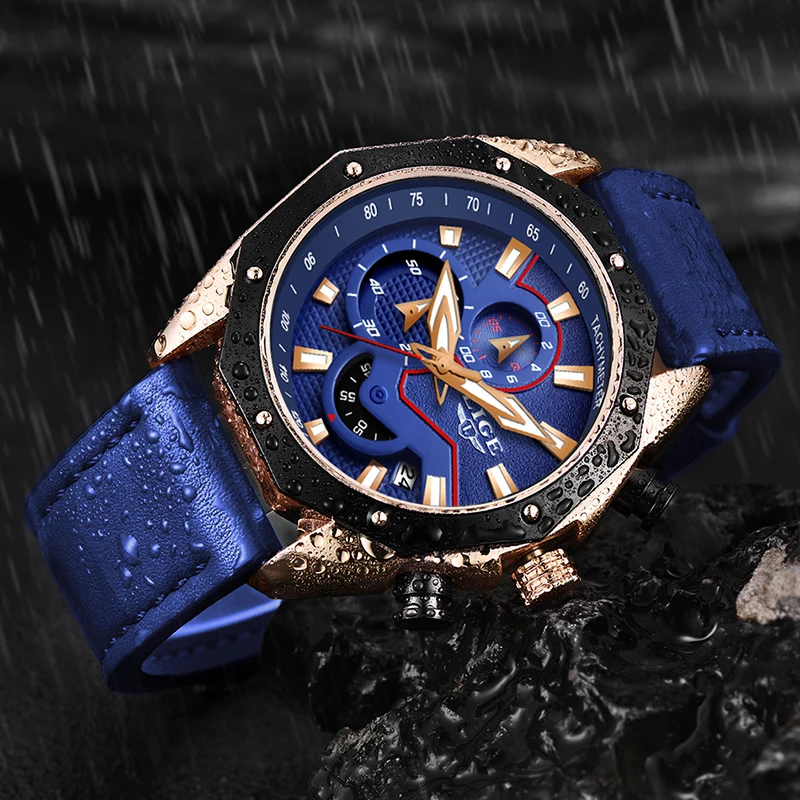  LIGE Watches Men's 2019 Luxury Brand Men Military Sport Quartz Clock Man Casual Leather Waterproof 