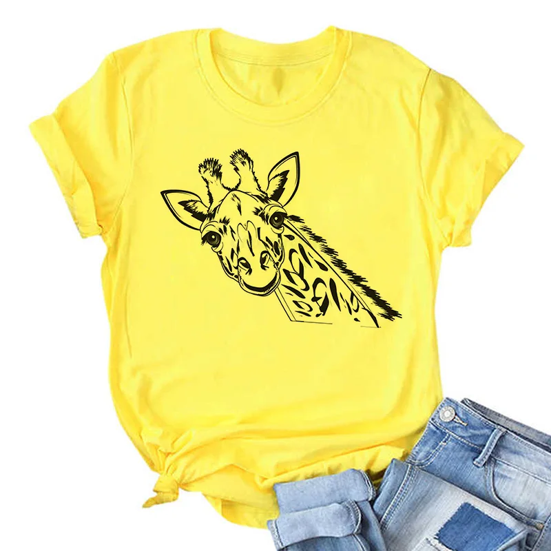 Giraffe Print Pink Woman Tshirts Women's Summer Harajuku Fun Cute Animal Pattern T Shirt Women Tops Casual Short Sleeve T-shirt