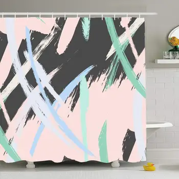 

Shower Curtain Set with Hooks 66x72 Contemporary Nineties Geometric Hand Poster Drawn Big Fashionable Lines Triangle Abstract