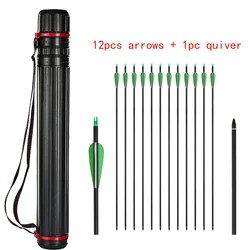RU stock 12pcs 31'' Mixed Carbon Arrow and quiver 500 spine Arrow for Recurve/Compound Bow Hunting Shoting Game Practice Arrows