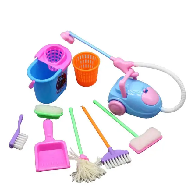 9pcs/set Dollhouse Toy Educational Mini Pretend Play Mop Broom Toys Cute Kids Cleaning Furniture Tools Kit House Clean Kids Toys 1