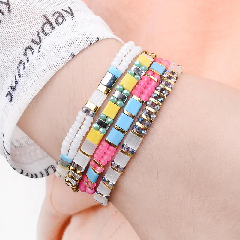 BOJIU 24 Colors Bohemian Miyuki Tila Beads Bracelets For Women Jewelry Gold Delica Beads Summer Beach Bracelet Lady Gift BC355