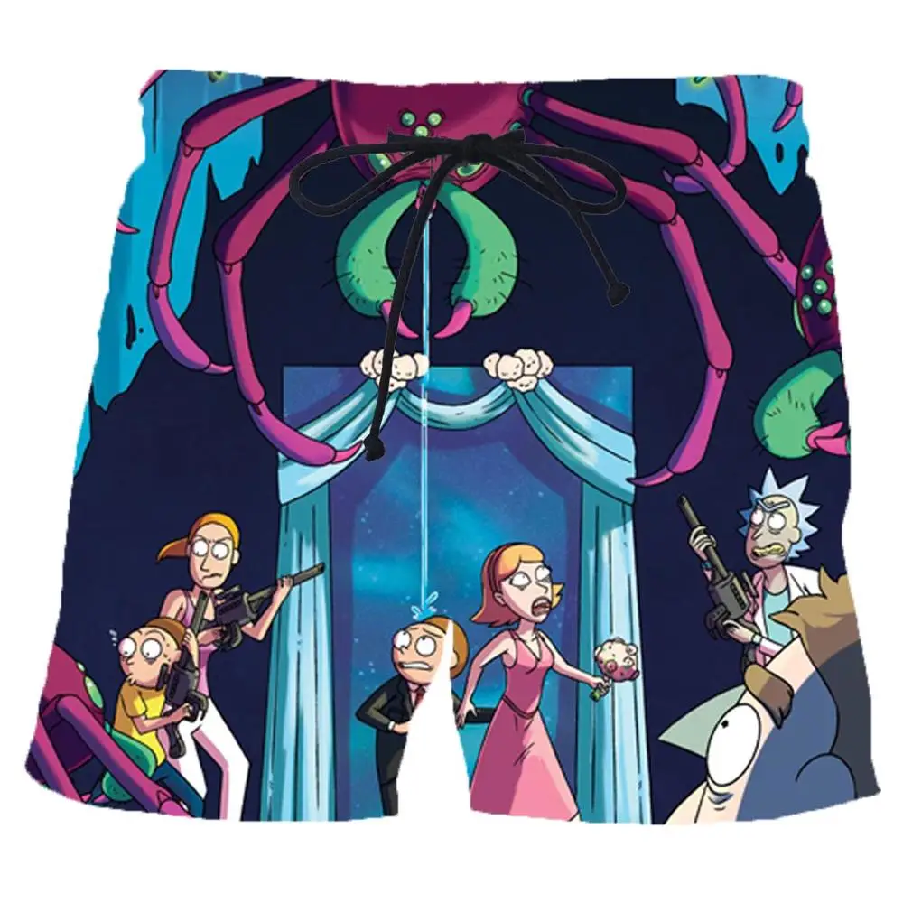 Harajuku стиль аниме Рик и Морти уличный тренд Готический стиль Мужские шорты 3D шорты с напечатанными мультяшками Летние повседневные мужские шорты
