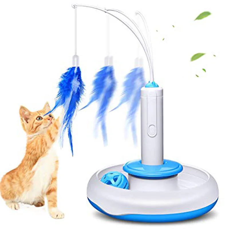 

Cat Teasing Toy, Electric Mute Training Cat Toy Kitten Rotating Teaser Feather, Fun Playing Interactive Smart Game Pet Toy