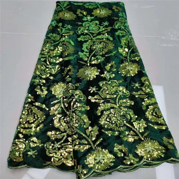 

2020 French Net Velvet Lace Fabric yellow High Quality Lace African Sequins Lace Fabric For Nigerian Wedding Dress green