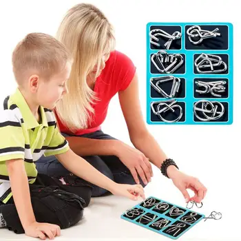 

8pcs/Set Materials Metal Montessori Puzzle Wire IQ Mind Brain Teaser Puzzles for Children Adults Anti-Stress Reliever Toys Gifts